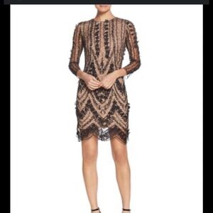 Dress the Population Black and Tan Long Sleeve Lace Dress